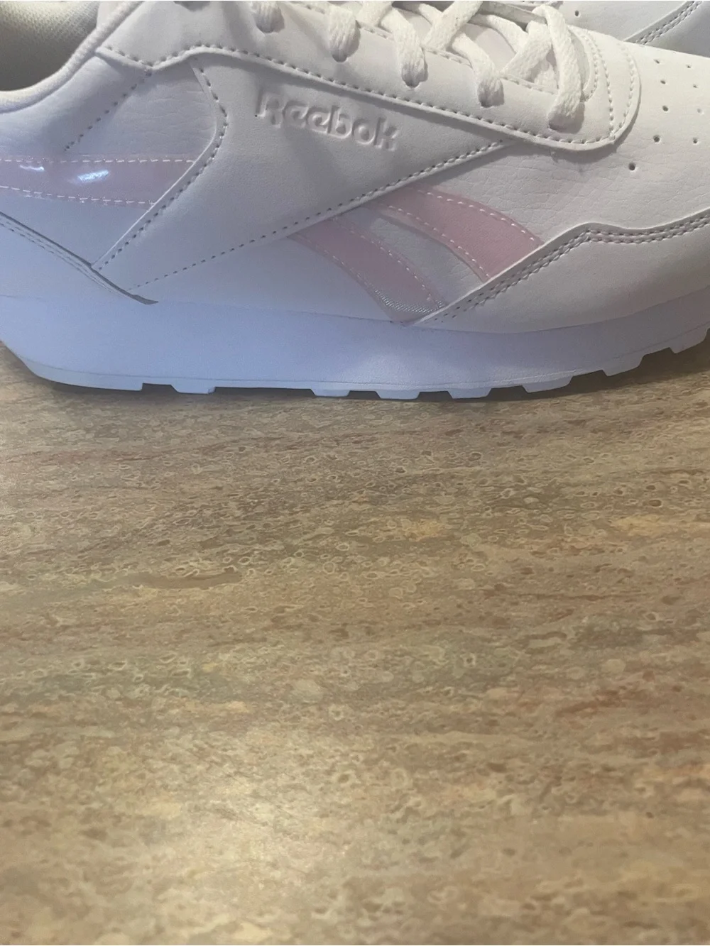Reebok Women's Classic White Sneakers with Pink Accent size 9